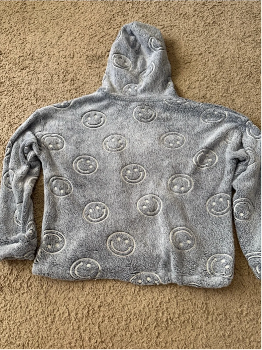 Girls No Boundaries Gray White Smiley Face Fleece Hoodie M